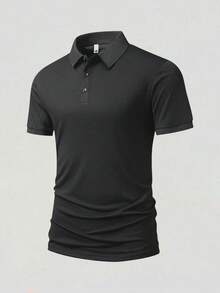 Camisa polo casual y de negocios para hombre, parte superior minimalista para el transporte - Negro - Ver 2