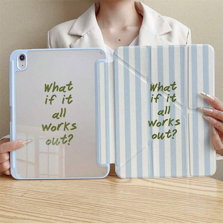 1个蓝色条纹励志语录“如果一切都顺利呢？”平板电脑保护套，带笔槽，兼容iPad 10.9/10.2/Air第五代/Pro11/第十代/9.7/Air 2/（第七代）/（第八代）/Air 4/5/Pro 11/第十代10.9英寸（2022款）智能保护套/Air 13（M3 2025）/Air 11（M3 2025）/Air 11（M3 2025）/11（A16 2025）/兼容Galaxy Tab S10+/S9/A9，兼容三星Galaxy A9/S9/S7/S29+，兼容华为Matepad - 彩色 - 查看 1