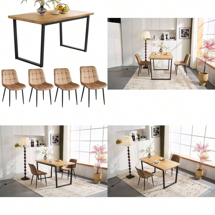 set品 ダイニングテーブル 食卓 4人用 2人用 幅140cm おしゃれ 組み立て非常に簡単 ソリッド ハイエンド ヴィンテージ風 モダン 客用 書斎用 シンプル 波の形 椅子2Ｐ - ナチュラル + MDF + スチール1 - チェックする 1