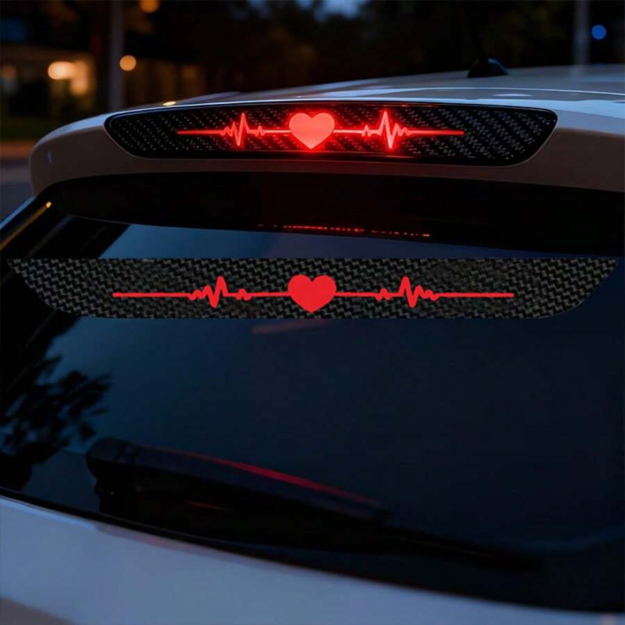 Heart Beat & ECG Design Brake Light Sticker, 3D Carbon Fiber Matte Finish Pattern, Adds Prominent Signage For Vehicles - Car Light Stickers - View 1