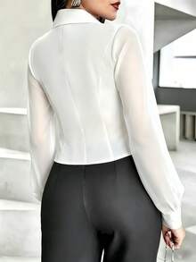Blusa de manga farol de unicolor elegante para uso diario, blanca, para primavera - Blanco - Ver 3
