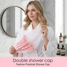 Reusable Hair Shower Cap, Waterproof Shower Cap, Big Two Layer Flexi Showers Caps, For Both Long And Short Hair (Pink) - 白色 - 查看 6