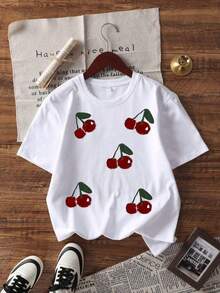 Camiseta de manga corta de moda para primavera y verano de 2026, hecha en México, 180 gramos. Estampado de dibujos animados, modelo de pareja, apta para uso interior o exterior. Cuello redondo, unisex, ideal para oficina y ocio. Paquete de una pieza. - Blanco - Ver 2
