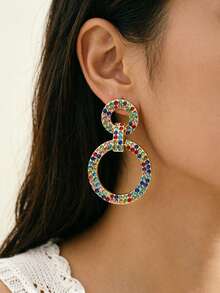 1 Pair Retro Fashionable Luxurious Colorful Crystal Rhinestone Hollow Circle Geometric Earrings, Suitable For Women's Daily, Business, Party Wear - Earrings - View 3