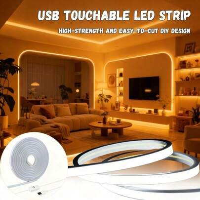 شريط إضاءة LED لمس تحكم 2م ضوء دافئ | مصباح جو قابل للطي DIY | مصباح USB | مصباح خزانة | ديكور الحائط، غرفة النوم، طاولة الليل، غرفة المعيشة، خزانة، غرفة الألعاب إضاءة زخرفية