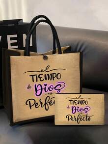 Juego de bolso de lona de lino de fe cristiana, bolso de hombro impreso con el verso religioso en español "El tiempo de Dios es perfecto", bolso de gran capacidad casual, bolso de compras con verso inspiracional, bolso de mano y bolsa de cosméticos, bolso para uso diario, viajes, trabajo y escuela para damas, regalo único para cumpleaños, festividades, día de la madre, vacaciones, boda y regreso a clases - Multicolor - Ver 12