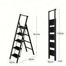 5-Step Ladder, 5-Step Ladder With Anti Slip Wide Pedals, Lightweight And Easy To Carry Handle Folding Ladder, Multi-Purpose Steel Ladder, Suitable For Home And Office Use - C - View 2