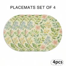 1pc Round Placemat, Printed With Vibrant Floral And Green Leaf Pattern, Suitable For All Seasons. Multi-Color Pattern Design, Made Of 100% Polyester Fiber, Size 15*15 Inches, Machine Washable. - Multicolor - View 20