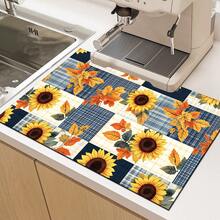 1pc Farmhouse Style Sunflower Pattern Absorbent Dish Drying Mat, Espresso Machine Countertop Absorbent Mat, Sink Drain Mat, Soft Faucet Absorbent Mat, Sink Cup Mat, Kitchen & Bathroom Accessories - Multicolor - View 7