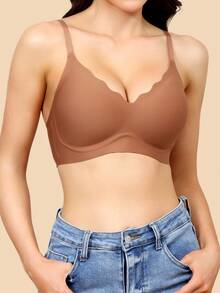 1pc Women's Seamless Non-Wired Comfortable Bra, Supportive Non-Wired Bra With Adjustable Shoulder Straps T-Shirt Push-Up Bra - Multicolor - View 11