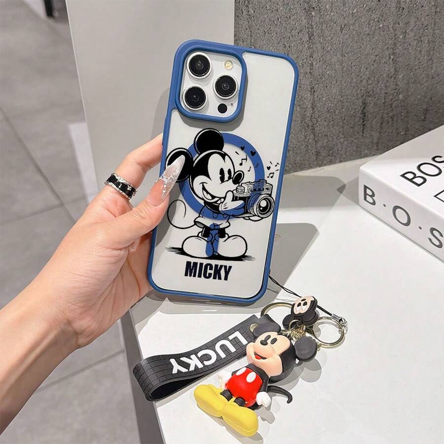 This Disney Mickey Mouse Pattern Lanyard Phone Case Features A Strong Magnetic Closure And Full Coverage Of Acrylic And TPU Material. It's Shockproof, Lightweight, And Suitable For IPhone17/16/11/13/15/15 Plus/15 Pro/15 Pro Max/12/14 Pro Max/11 Pro Max/12 Pro/12 Pro Max/13. It's A Popular Birthday Gift, Business Gift, Durable, Stain-Resistant, And Fingerprint-Resistant New Phone Case For Men And Women. It Also Includes A Mickey Mouse Phone Case And Mickey Mouse Doll Bracelet. Compatible With SamsungGalaxy S20, S21, S22, S23, And S24 Series. It's The Perfect Gift For Friends And Family. This Stylish Phone Case Is Fun, Lightweight, And Durable. IPhone17 Pro Max Phone Case, Minnie Phone Case. - Màu xanh lam - Xem 1