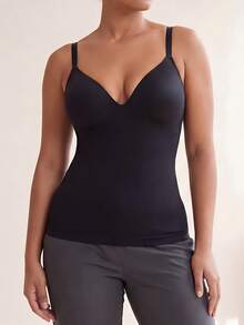 Women's Adjustable Strap Seamless Cami Waist Trainer Shapewear, Padded Cups Tummy Control No-Bra Camisole,Slim Fit - Black - View 3