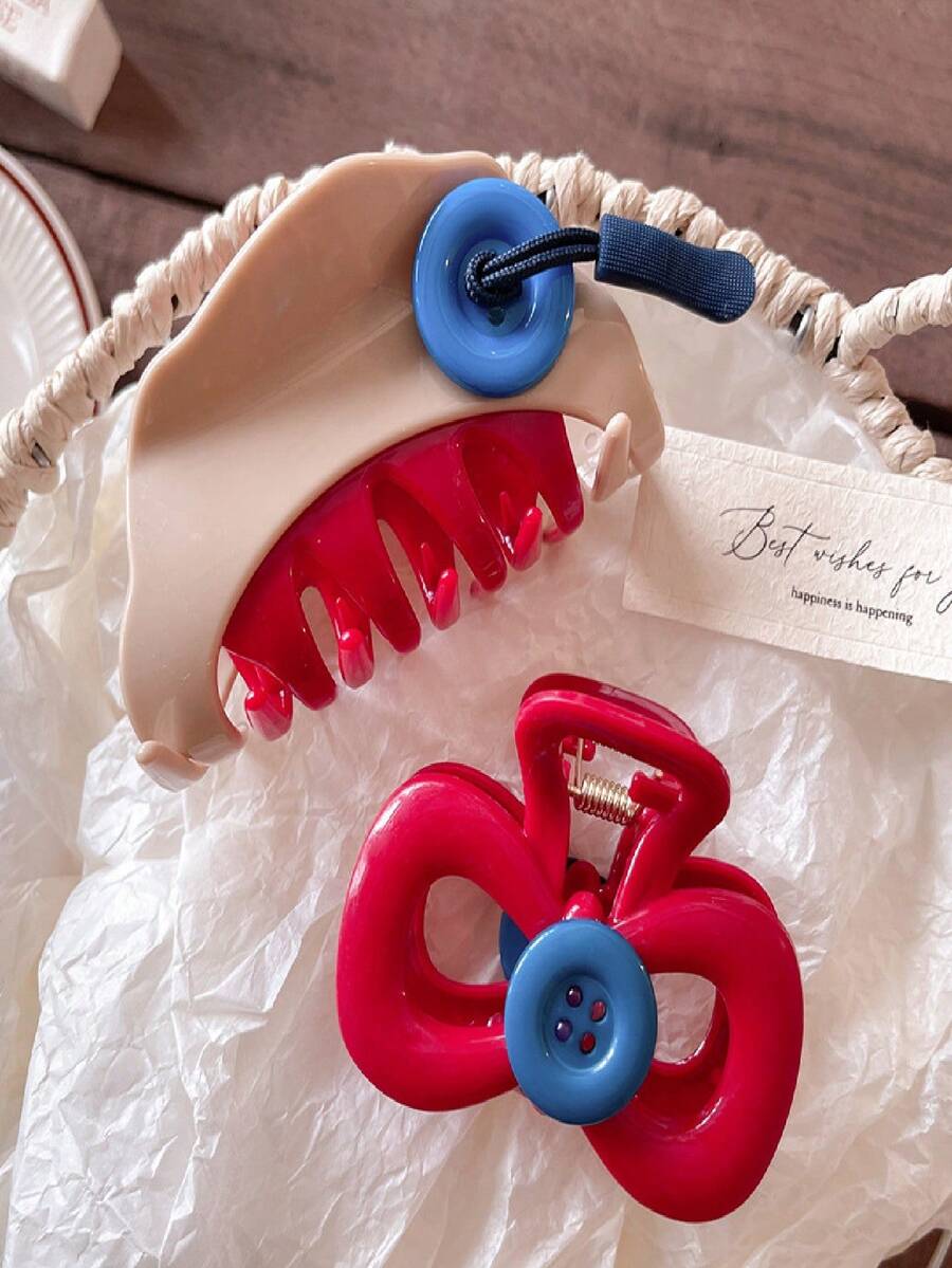 安科拉法式蝴蝶结抓夹发饰 女士多功能气质后脑勺发爪 高级头饰 - 彩色 - 查看 1