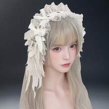 A Gothic Dark Style Headband With Black And White Wings, Featuring A Cross And Angel Design, Suitable For Subculture, Punk, And Cosplay Outfits - White - View 7