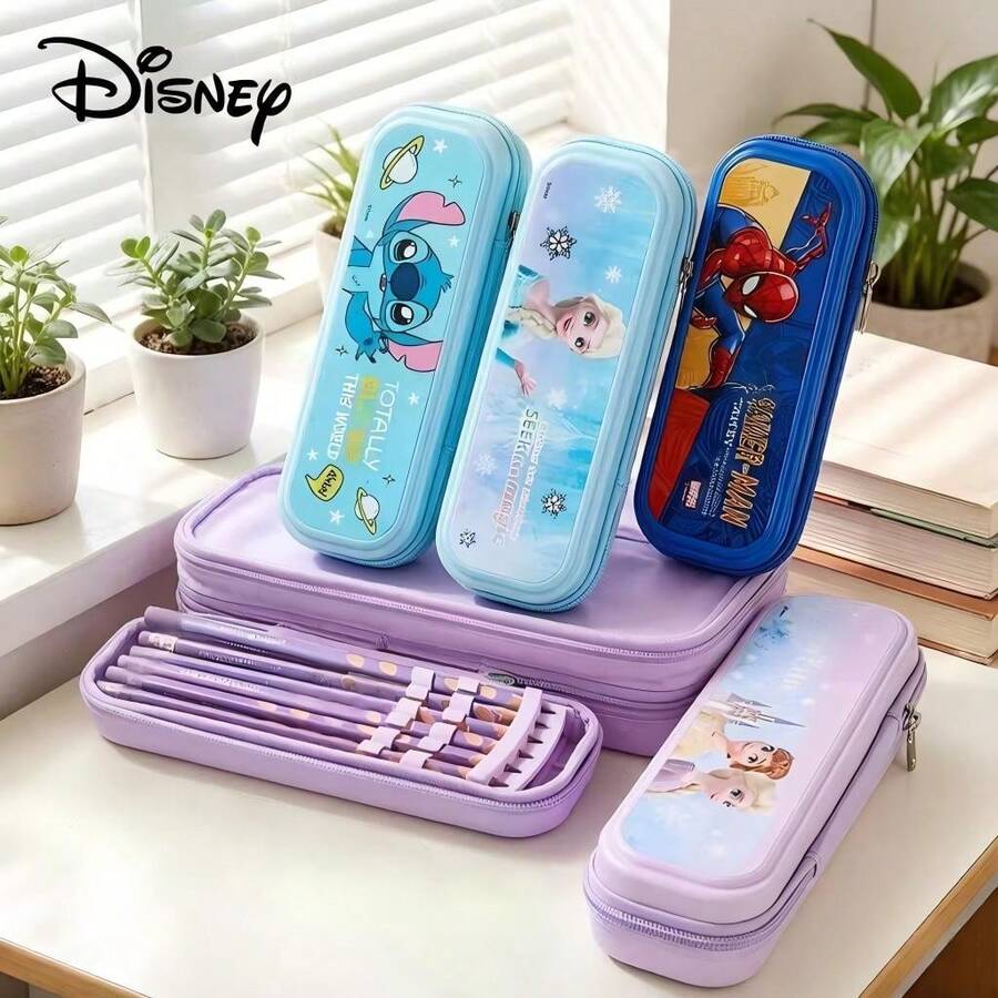 1 hộp bút Disney, hộp bút chì, hộp bút chì, dung tích lớn, hình hoạt hình, hộp bút chì vỏ cứng có khóa kéo, hộp bút chì Stitch, trợ thủ đắc lực cho việc học tập. - A - Xem 1