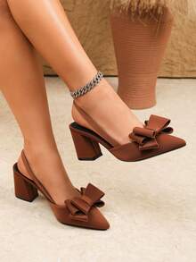 Bow Decor Elegant Sexy High Heel Pointed Toe Party Shoes, Comfortable And Non-Fatiguing - Brown - View 13
