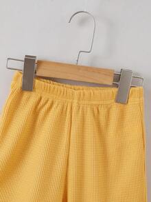 Pakaian Olahraga Kasual Lengan Pendek Motif Waffle Patchwork Warna Kontras untuk Anak Laki-Laki - Mustard Yellow - View 6