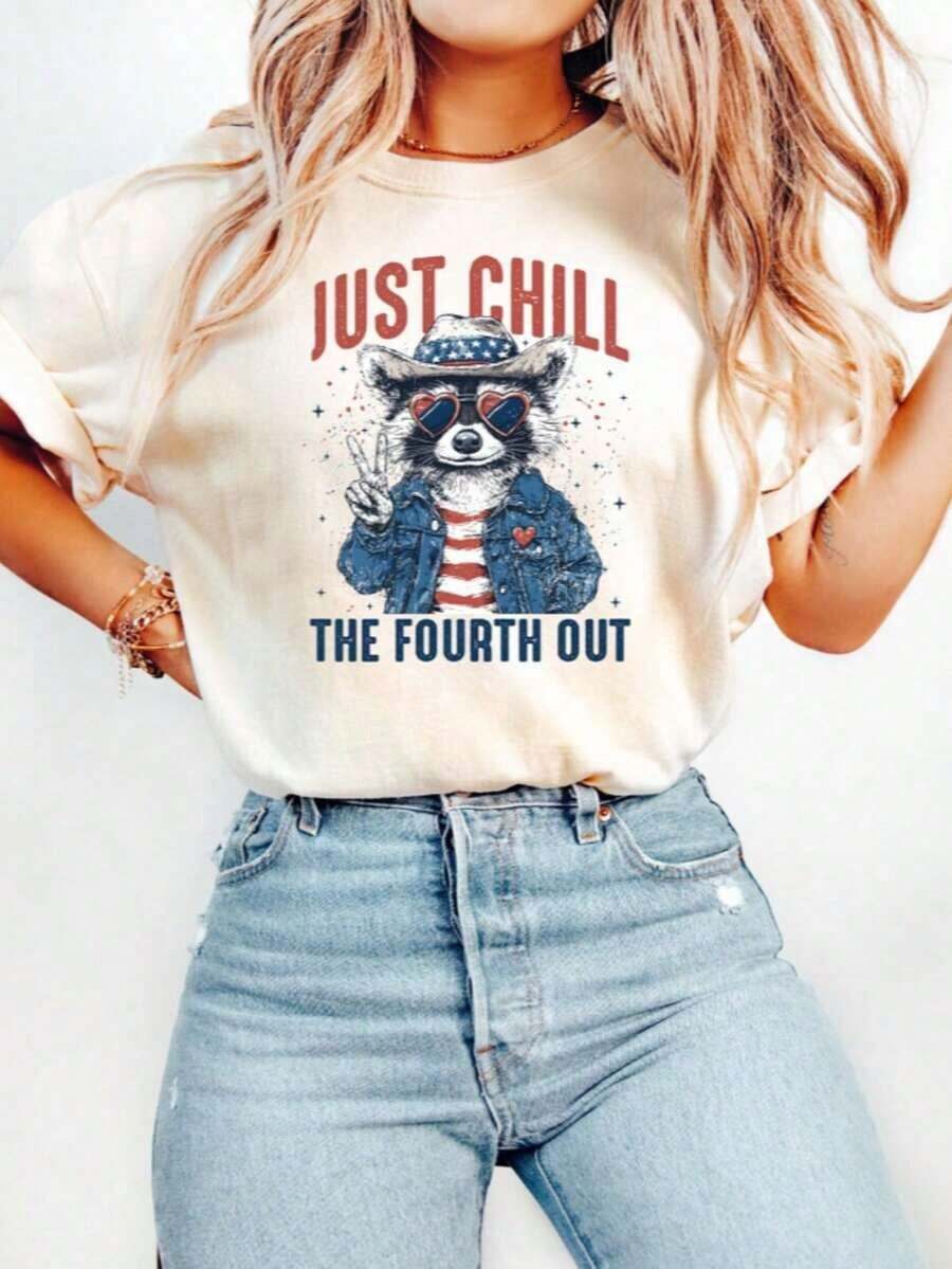 Workout Shirts Women Chill The Fourth Out Shirt, Retro 4th Of July Shirt, Funny Fourth Of July Shirt, Patriotic Cowgirl Shirt, USA T-Shirt, American F - 白色 003 - 查看 1