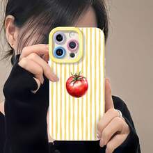 Fondo a rayas rojas, amarillas y blancas con tomate.funda de teléfono Fundas compatibles con ,Apple,VIVO,OPPO,,, y Honor.Fabricadas en silicona TPU,ofrecen protección contra golpes y caídas. - Blanco - Ver 6