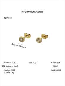 一套/件 简约奢华几何不锈钢18K镀金锆石镶嵌项链、手链、耳环首饰套装，适合节日、日常通勤、约会、聚会、派对和其他场合 - 金色 - 查看 10