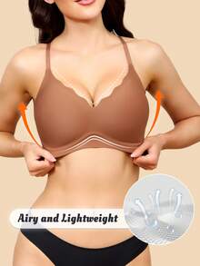 1pc Women's Seamless Non-Wired Comfortable Bra, Supportive Non-Wired Bra With Adjustable Shoulder Straps T-Shirt Push-Up Bra - Multicolor - View 2