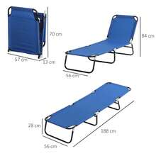 Espreguiçadeira/cadeira de praia com encosto ajustável, em aço, azul, 188 x 56 x 28 cm, ideal para jardim e varanda. - Azul - Ver 3