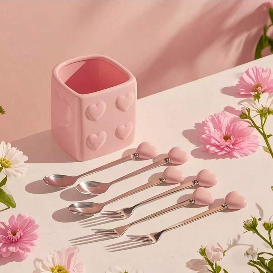 1pc/4pcs Stainless Steel Heart-Shaped Spoon Cutlery Set, Ideal For Parties, Afternoon Tea, Hotels, Restaurants, Home Kitchens And Outdoor Camping; Also Makes A Perfect Mother's Day Or Valentine's Day Gift - Multicolor - View 1