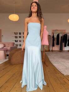 Strapless Mermaid Maxi Dress With Tulle In The European And American Style - Blue - View 7