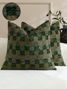Classic Black White Grey Checkered 3D Textured Cushion Case, Neutral Geometric Pillowcase For Sofa Couch Living Room Bedroom Home Decor 18x18 Inch - Green - View 1