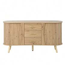 Pea-Shaped Sideboard With Fluted Design, Two Sliding Doors + Three Drawers, Height-Adjustable Compartments, Solid Wood Legs, Wood Look, MDF Material, Modern Scandinavian Style. - Camel - View 6