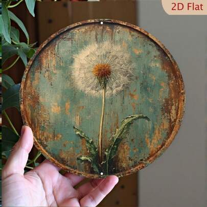 Vintage Dandelion Metal Sign - Rustic Round Aluminum Wall Decor, 8X 8inch Autumn Garden Patio Art, Suitable For Home Living Room, Creative Holiday Gift Idea, Dandelion Decoration, Best Christmas Choice, Perfect Thanksgiving Halloween Christmas Decoration, Home Decor