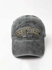 1 chiếc mũ lưỡi trai unisex thêu logo New York đã qua xử lý, thích hợp để chống nắng và sử dụng khi chơi thể thao. - Màu xanh lá cây đậm - Xem 17