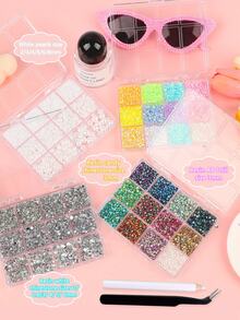 48 grilles de kit de strass pour ongles en perle et résine de couleurs mélangées, cristaux à dos plat avec un stylo de ramassage et des pinces pour la décoration des ongles, le maquillage, les chaussures et les artisanat de paillettes DIY - Multicolore - Voir 7
