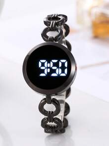 LED Touch Screen Digital Bracelet Watch, Luxury Crystal Rhinestone Women Wristwatch - Black - View 2