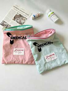 「Medicine」圖案印花便攜藥袋 藥丸收納盒 急救包 化妝包 零錢包，適用日常/戶外/旅行，旅行便攜收納，化妝品、手機及其他小物品收納，旅行必備，聖誕禮物，個性化禮物袋，教師節禮物，小禮物交換，房間裝飾 - 彩色 - 查看 4