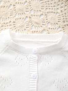 Áo khoác cardigan dệt kim nhẹ, kiểu dáng trái tim rỗng, viền sóng, dành cho bé gái, thoải mái và đa năng cho mùa xuân/hè. - trắng - Xem 2
