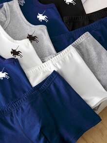 2pcs/Set Boys' Basic Underwear Set, Knight Print Sleeveless Vest + Soft Breathable Briefs, Suitable For All Seasons - Multicolor - View 3