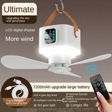 1 件 3600/7200mAh 便携式迷你风扇（直径 28 厘米/11 英寸），USB 可充电多功能小型挂式风扇（带或不带电池选项），带夜灯的假日露营风扇，节日必备，宿舍和户外帐篷，持久耐用的电池，强劲气流 - 白色升級數顯款 - 查看 12