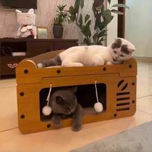 二合一猫抓柱兼猫窝，双层设计，四季皆宜，含绒球、耐用抓垫、猫玩具和栖木 - 51*30*25 - 查看 4