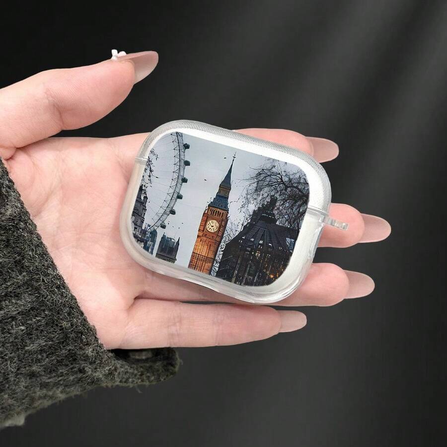 Ốp bảo vệ tai nghe Bluetooth họa tiết phong cảnh mùa đông Luân Đôn, với hình ảnh kiến trúc hiện đại, cành cây trơ trụi, chim bay và tông màu mát mẻ, vừa thời trang vừa bảo vệ tốt, thích hợp làm quà tặng cho Ngày Valentine, Trăng non, Lễ Eid, Lễ Phục sinh, được làm từ chất liệu TPU. - Trong sáng - Xem 1