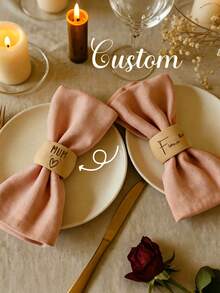 4pcs Customized Personalized Wooden Napkin Rings, Engravable Wooden Rustic Vintage Style Napkin Ring Holders, Round Napkin Rings Wholesale, Suitable For Christmas, Thanksgiving, Wedding, Party Decoration, Elegant Christmas Party Decor, Wooden Material, Suitable For Birthday, Holiday And Special Occasions, Christmas Napkin Rings - Multicolor - View 11