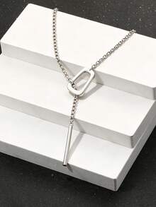 1 pieza Collar gargantilla de metal plateado grueso con cadena geométrica hueca cuadrada ajustable, anillo cuadrado exagerado abierto, cierre antideslizante, adecuado para uso diario, vacaciones y fiestas de los hombres - Plateado - Ver 1