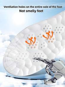 2 Pairs Of Soft & Comfortable Sports Insoles, Lightweight And Non-Fatiguing. Made Of PU Material With Good Elasticity, Suitable For Running And Other Sports. Unisex Design Fits Athletic Shoes, Casual Shoes And Flats. - White-gray - View 7