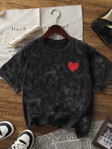 Women's Loose Fit Crew Neck Fashionable Versatile Colorful Letter Print Tie-Dye Short Sleeve T-Shirt, American Retro Style, Spring/Summer Casual Black - Black - View 5