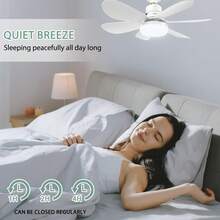Ceiling Fan With Remote Control, Small LED Bulb Fan, Creative Fan Bulbs For Replacement, Ambient Light For Home, Bedroom, Super Quiet, Strong Wind, E27 Light Head, With Memory Function - White - View 5