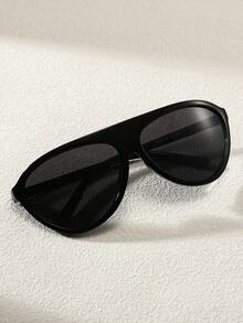 1pc Y2K Style Square Frame Fashion Glasses, Cute Daily Wear Retro Beach Fashion Unisex - Black - View 2