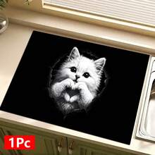 1pc Cute Cat Pattern Printed Absorbent Dish Drying Mat, Home Decor, Suitable For Espresso Machine, Sink, Faucet, Bathroom, Kitchen Accessories - Multicolor - View 12
