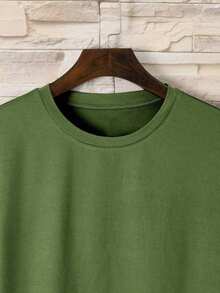Camiseta de Cuello Redondo de Color Sólido para Hombre Manfinity Dauomo - Verde militar - Ver 4