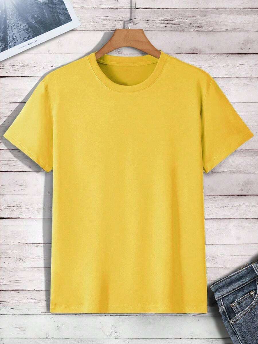 Camiseta de Cuello Redondo de Color Sólido para Hombre Manfinity Dauomo - Amarillo limón - Ver 1