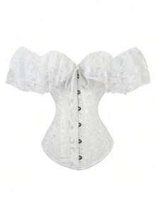 Sexy Lace Palace Dress Corset With Scarf - White - View 4